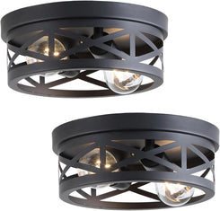 2 Pack Black Farmhouse Flush Mount Ceiling Light,2-Light Rustic Hallway Light Fixtures,Industrial Lighting Fixtures Ceiling Mount for Kitchen Hall Entry Bedroom Closet