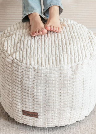 Contemporary Foam-Filled Pouf Ottoman - Elegant Round Foot Rest for Living Room, 20 x 15 Inches, Beige Boho Relaxation Stool for Events and Gatherings