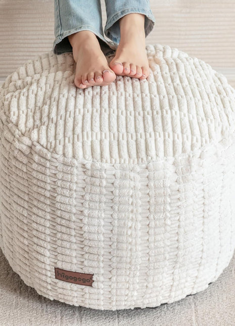 Contemporary Foam-Filled Pouf Ottoman - Elegant Round Foot Rest for Living Room, 20 x 15 Inches, Beige Boho Relaxation Stool for Events and Gatherings