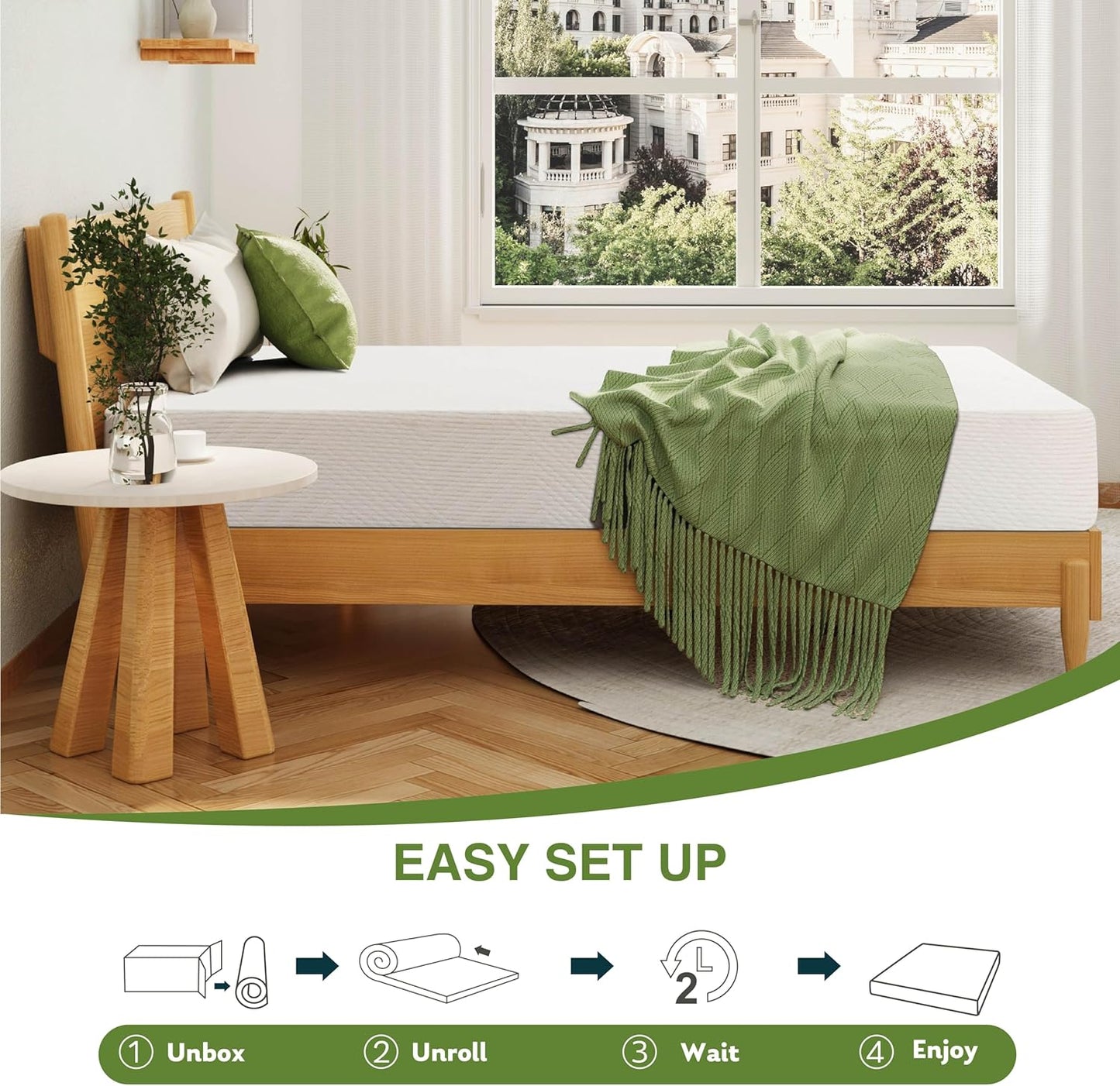 Full Size Memory Foam Mattress, 8 Inch Bed Mattress in a Box with Cooling Green Tea Gel, Pressure Relief with Medium Firm Support, Certipur-Us Certified, 75''L X 54''W, ‎37.3 Pounds White