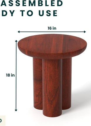 Gaia Round End Table - Solid Mango Wood for Rustic Elegance in Living Room and Farmhouse Décor - Versatile Side Table and Nightstand in Walnut Finish