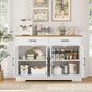 Buffet Cabinet with Storage, 47.2" Kitchen Sideboard Buffet with Drawers, Modern Farmhouse Coffee Bar Station with Shelves, Barn Doors Storage Cabinet for Living Room, White/Rustic Brown