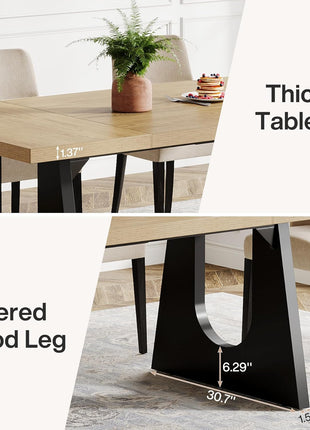 70.9-Inch Rustic Rectangular Dining Table for 6-8 with Black Wooden Legs, Farmhouse Style Oak and Black Finish for Dining and Living Room