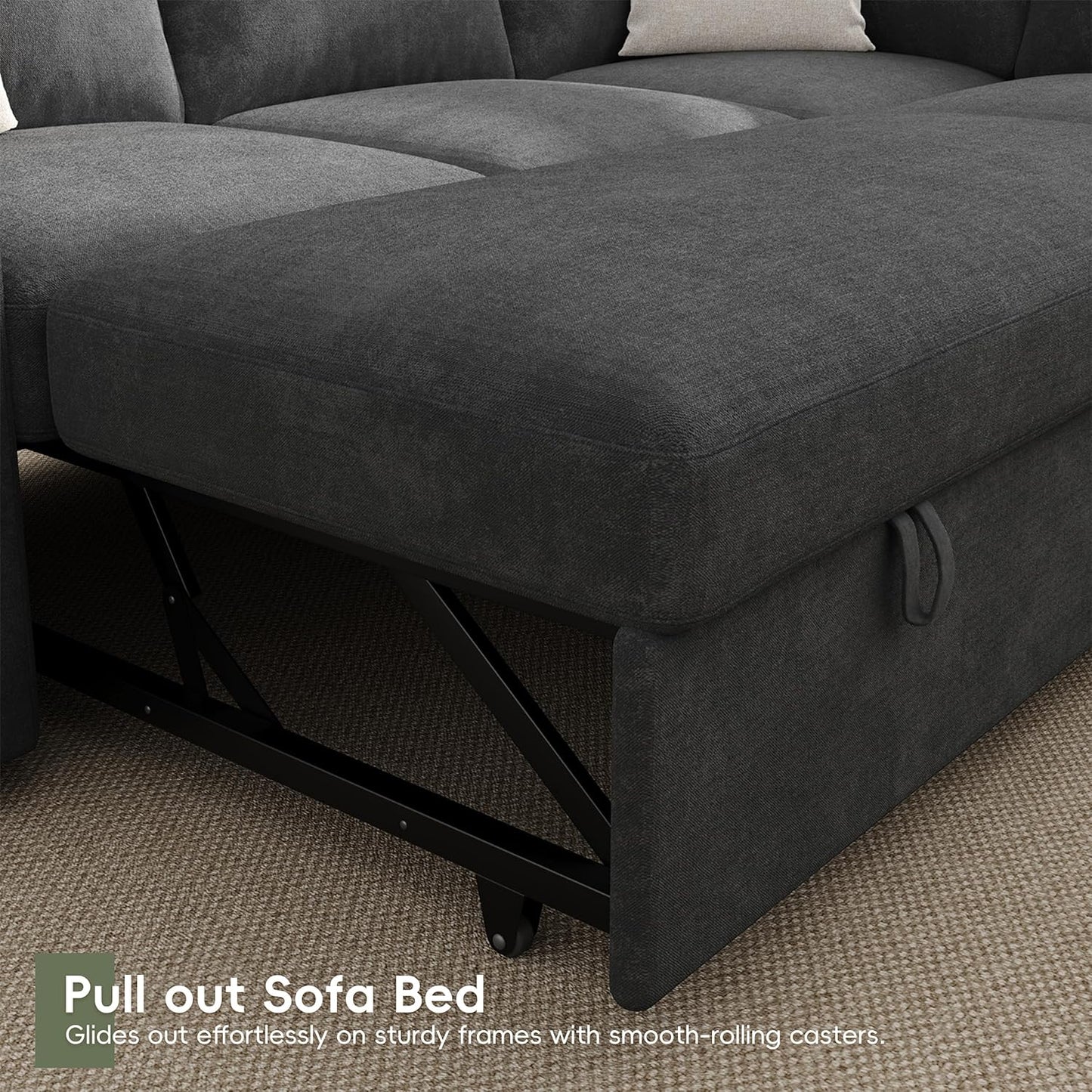 104" Sectional Sleeper Sofa Bed, Pull Out Couch with Storage, Modular Cloud Sofa with Chaise, 7 Seat U Shaped Sectional Couches for Living Room& Apartment, Convertible Sofas, Gray Couch