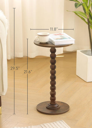 Compact Modern Round Side Table with Solid Wood Legs for Living Room, Bedroom, and Office in Rustic Brown