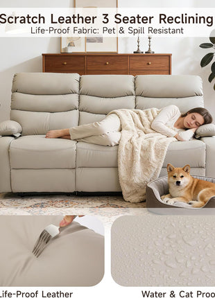 Three-Seater Recliner Sofa Set - Anti-Scratch Loveseat & Couch for Living Room, RV, and Home Theater in Beige