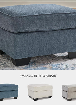 Cashton Contemporary Accent Ottoman by Signature Design by Ashley, Faux Wood Finished Exposed Feet, Foam Cushion, Crosshatched Upholstery, 30" x 24", Blue