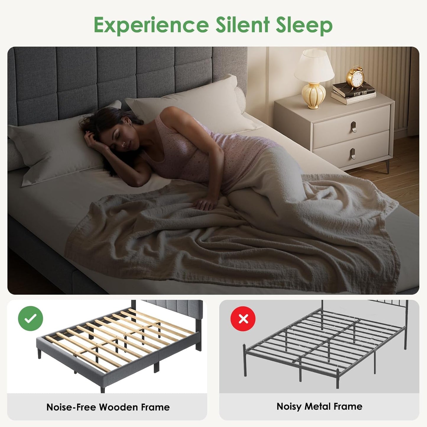 Queen Size Bed Frame - Upholstered, Adjustable Headboard,6"-12" Mattress Fit, 1300 Lbs Capacity, Sturdy 12-Leg Wood Construction, Easy Assembly, Dark Gray