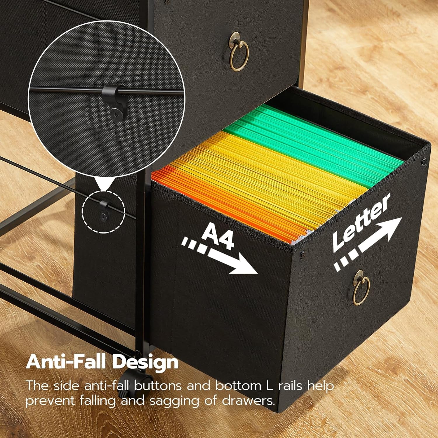 2 Drawer Mobile File Cabinet, Rolling Printer Stand, Vertical Filing Cabinet, Office Drawers, Filing Cart for Home Office, A4/Letter Size, Nonwovens Drawer, Black and Rustic Brown BFK20WJ01