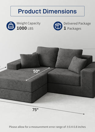 Cloud Modular Sectional Sofa - Contemporary L-Shaped Couch with Reversible Chaise, Customizable Sleeper Bed, Deep Seat and Non-Slip Design in Dark Grey, No Assembly Required
