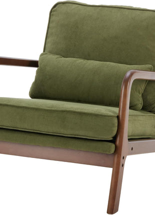 Mid-Century Modern Accent Chair with Armrests and Lumbar Support Cushion, Perfect for Living Room and Bedroom, Durable Wooden Frame, Elegant Green Finish