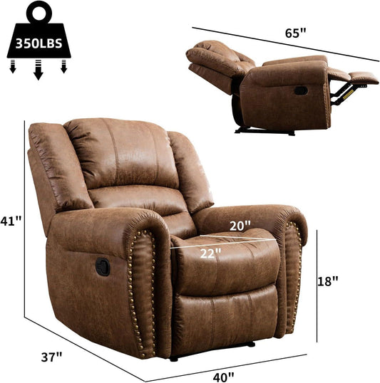 Leather Recliner Chair, Classic and Traditional Manual Recliner Chair with Comfortable Arms and Back Single Sofa for Living Room, Nut Brown