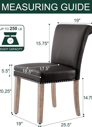 Set of 4 Mid-Century Modern Grey Faux Leather Dining Chairs with Nailhead Trim and Wooden Legs