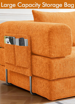 5-in-1 Corduroy Orange Sofa Bed with Storage - No Assembly Required, Ideal for Living Room and Bedroom Use