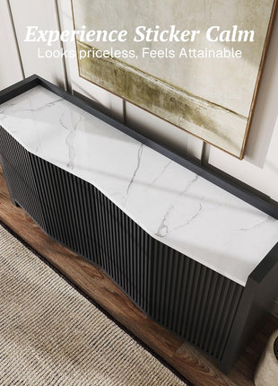 66-Inch Modern Sideboard Buffet Cabinet with Adjustable Shelves and Faux Marble Panel for Kitchen, Dining Room, Entryway, or Hallway