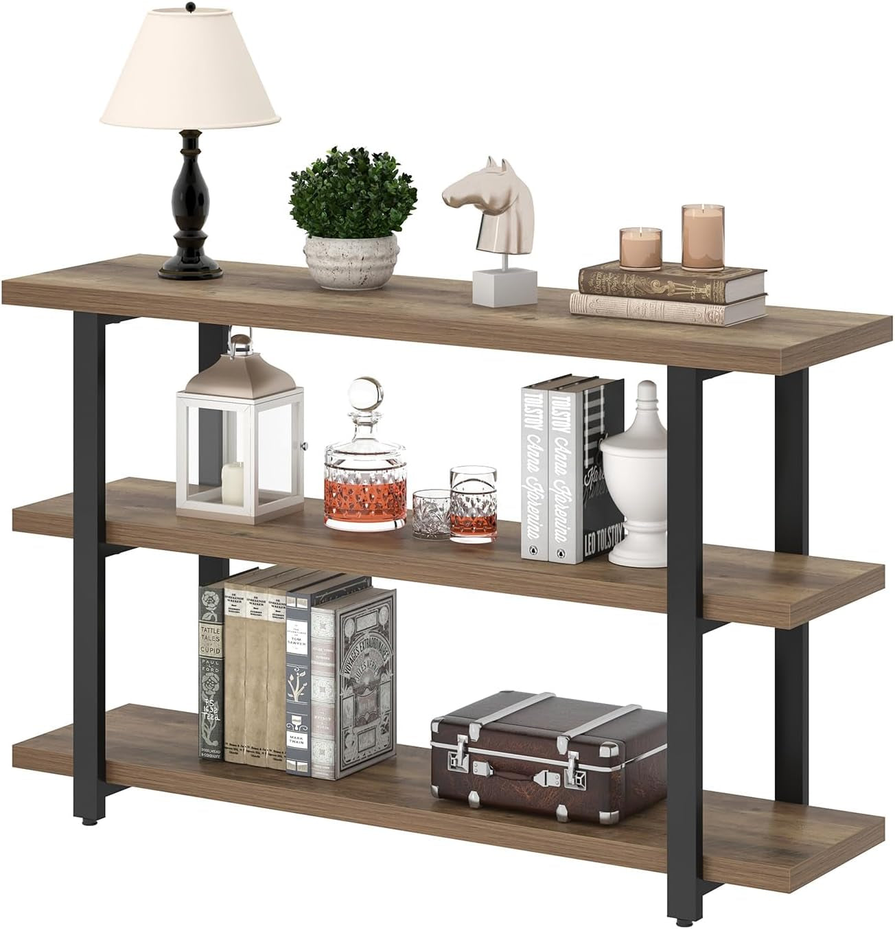 Console Tables for Entryway, Modern Sofa Table with Storage Shelves for Living Room, Hallway, Entrance, or behind Couch, Rustic Oak, 47 Inch