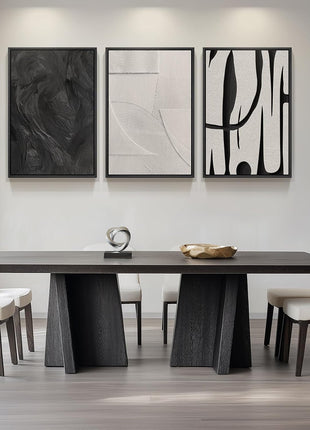 Large Framed Black and White Abstract Canvas Art Set - 3-Piece Modern Wall Decor for Living Room, Minimalist Artwork for Hallway and Office, 24x36 Inches