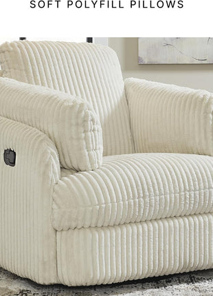 Ashley Signature Design Tie-Breaker Cozy Contemporary Manual Press-Back Swivel Glider Rocker Recliner with Two Bolster Pillows and Hidden Storage in White