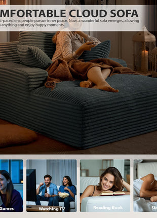 Oversized 50-Inch Chaise Lounge Chair - Luxurious Corduroy Sleeper Sofa with Deep Seat for Maximum Comfort - Available in Dark Grey