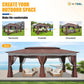 Gazebo 12X20, Outdoor Gazebo on Clearance with Double Ventilated Arc Roof, Privacy Curtains & Mosquito Netting, Easy Set up Canopy Tent with Stable Metal Frame for Patio, Brown