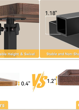 Adjustable Height C-Shaped End Table with 360° Swivel Functionality, Perfect for Compact Living Areas - Walnut Brown Finish