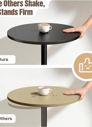 Round Bistro Pub Table - 40.6-Inch Bar Height Cocktail Table for Home Bar, Dining Room, Living Room, and Weddings with Metal Base and MDF Obsidian Top in Dark Black Finish