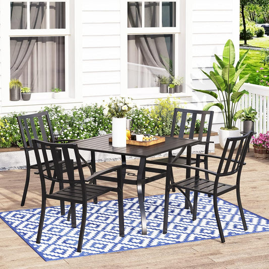 Outdoor Dining Set for 4, Patio Table and Chairs Set with Umbrella Hole, Metal Patio Furniture Set for Deck/Backyard/Poolside/Garden