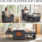 Convertible Sleeper Chair-Fabric Futon Sofa Bed, Single Sleeper Sofa, Small Couch Bed with USB Port, Foldable Table, Pillow, Adjustable Backrest for Dorm/Bedroom/College Darkgrey