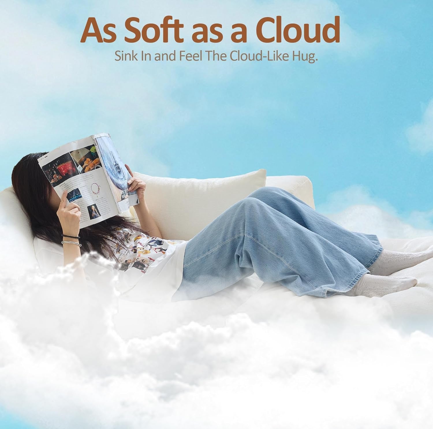 155''Cloud Boneless Sectional Couch, Modular Sectional Sofa Deep Seat with 2 Ottomans, Oversized Upholstered Convertible Comfy 6 Seater Chenille Sofa U Shape Couches for Living Room, Beige