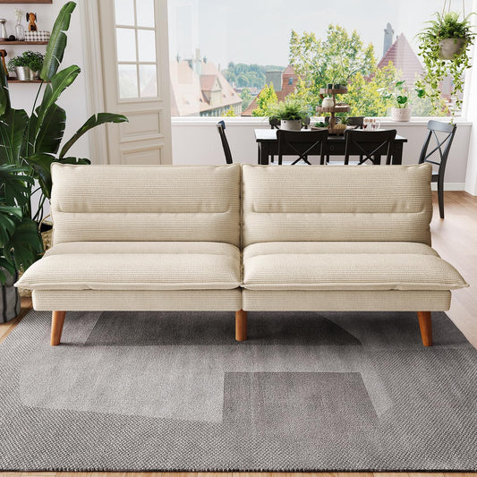 Futon Sofa Bed - Convertible Corduroy Futon Couch Bed with Adjustable Backrest, Modern Small Loveseat Sleeper Sofa for Small Spaces, Living Room, Apartment or Office (Beige)