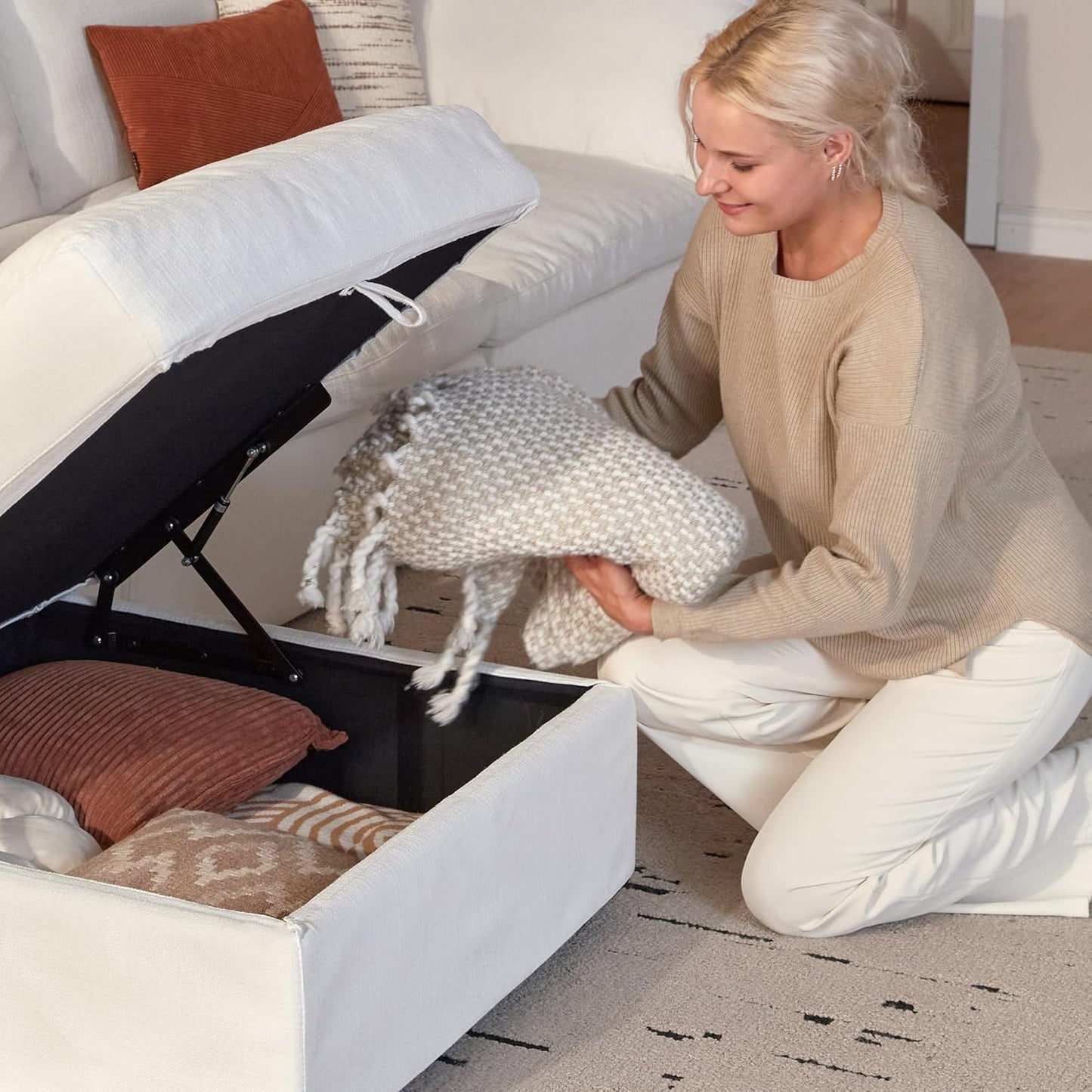 Cloud Couch Sectional 78.7'' Oversized Modular Deep Seat Sofa L Shaped Comfy White Cloud Couch with Washable Cover for Living Room Loveseat with Ottoman | Water Repellent