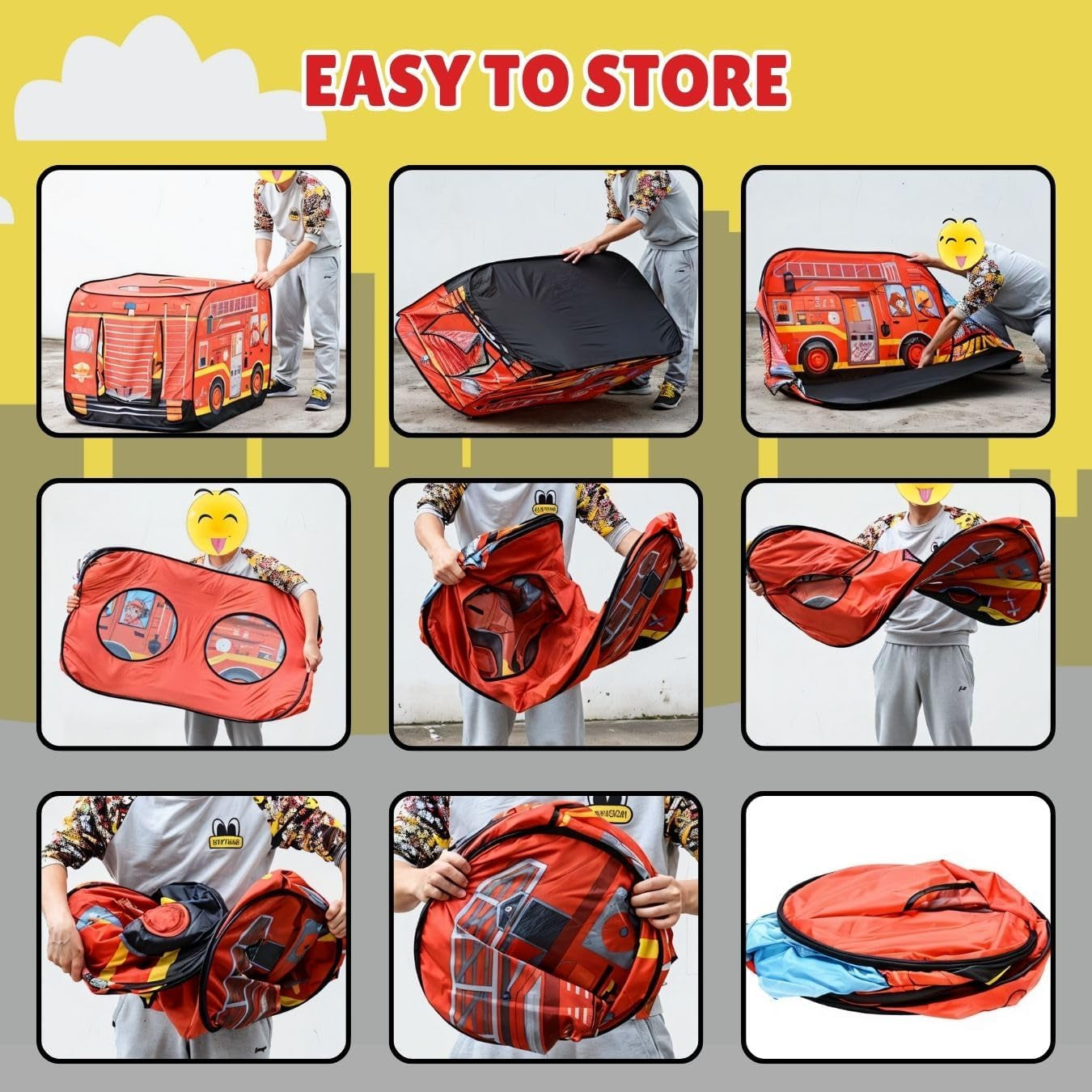 Pop up Play Tent for Kids - My First Foldable Indoor & Outdoor Playhouse Vehicle Toys for Toddlers, Boys and Girls (Fire Truck)