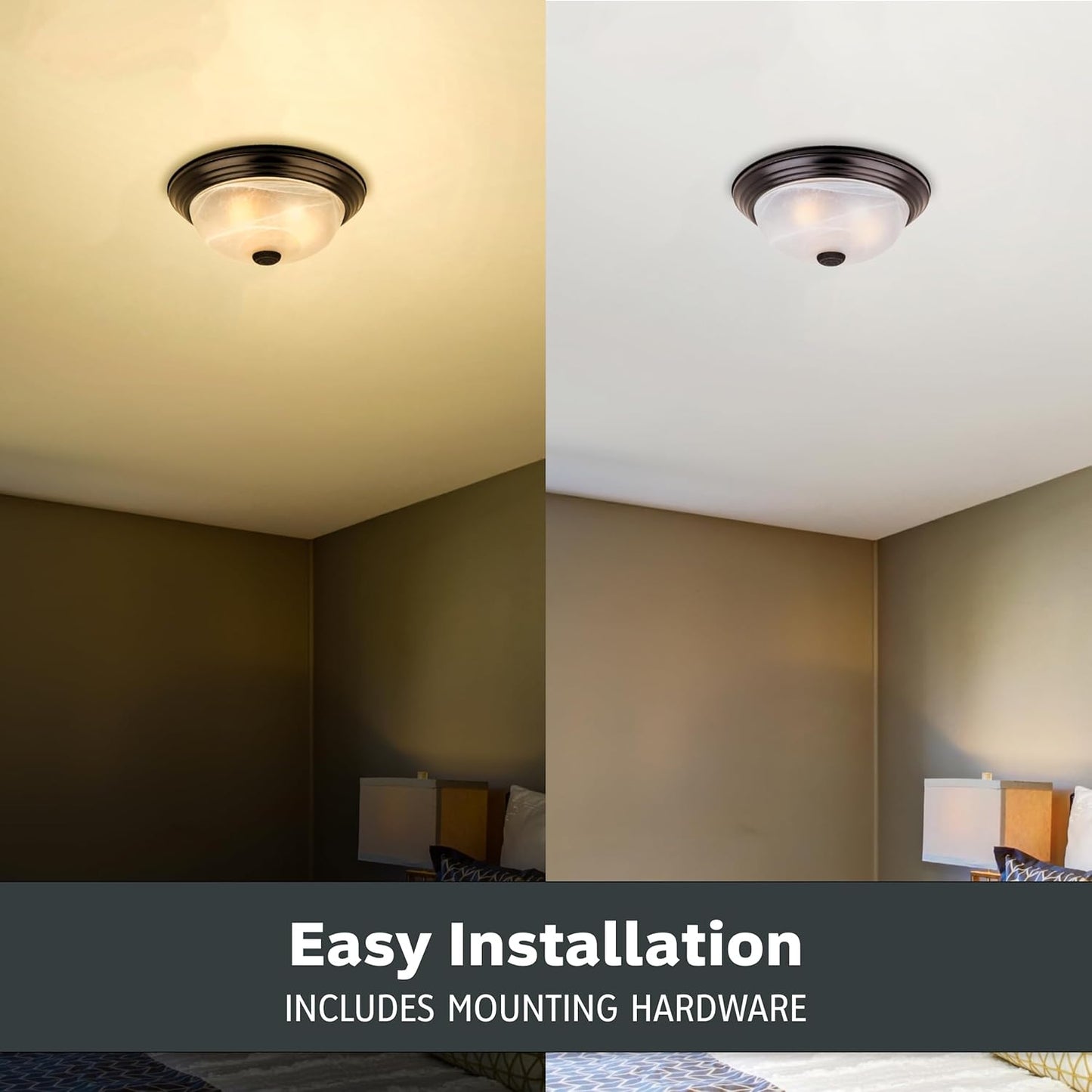 Reedley 2-Lights Flush Mount Ceiling Light, 11 Inch Lighting Fixture for Kitchen, Bedroom, Bathroom, and Hallway, White Alabaster Glass, Oil Rubbed Bronze, 1257S-ORB-AL