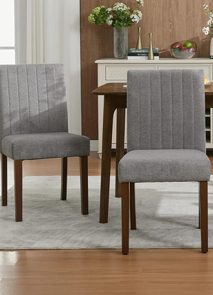 Set of 6  Farmhouse Tufted Parsons Dining Chairs, Upholstered Fabric with Wood Legs and Padded Seat, Grey, for Dining Room and Living Room