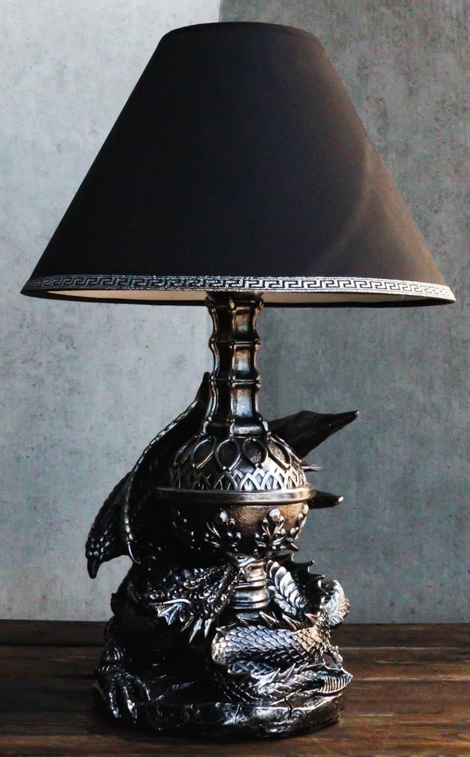 Ebros Climbing Dual Gothic Dragon Lamp Statue Desktop Lighting Decor with Shade 19" H Dungeons and Dragons Medieval Collection Home Accent (Single Dragon)