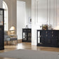 58.2'' Modern Sideboard Buffet Cabinet with Storage, Accent Coffee Bar Cabinet with 2 Glass Doors,Sideboard Credenza with Two Drawers and Adjustable Shelves,Black