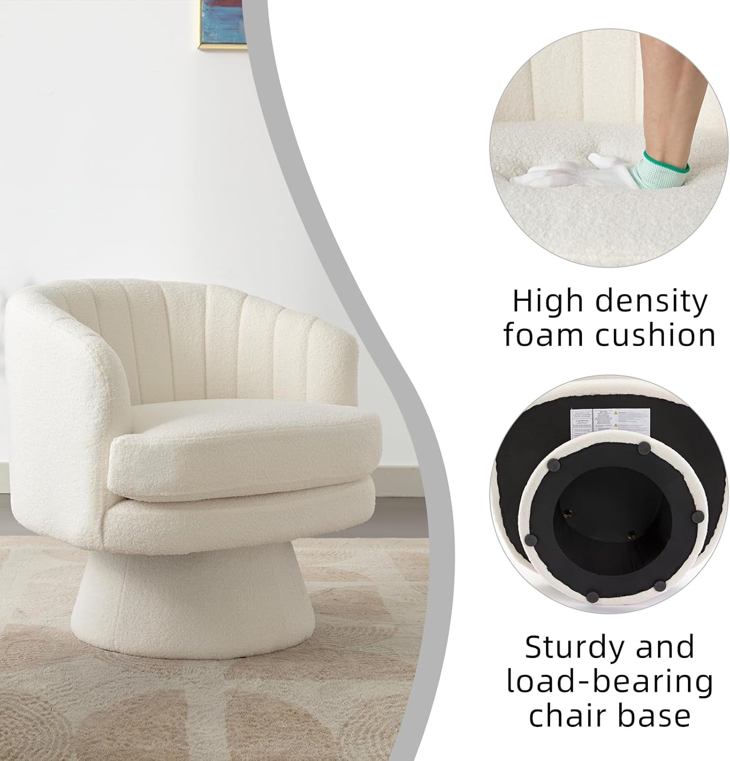 Swivel Accent Chair with Armrest, Modern 360 Degree Swivel Barrel Chair with Curve Back and Soft Cushion,Comfy round Sherpa Teddy Armchair Single Sofa for Living Room,Bedroom,Waiting Room,Beige