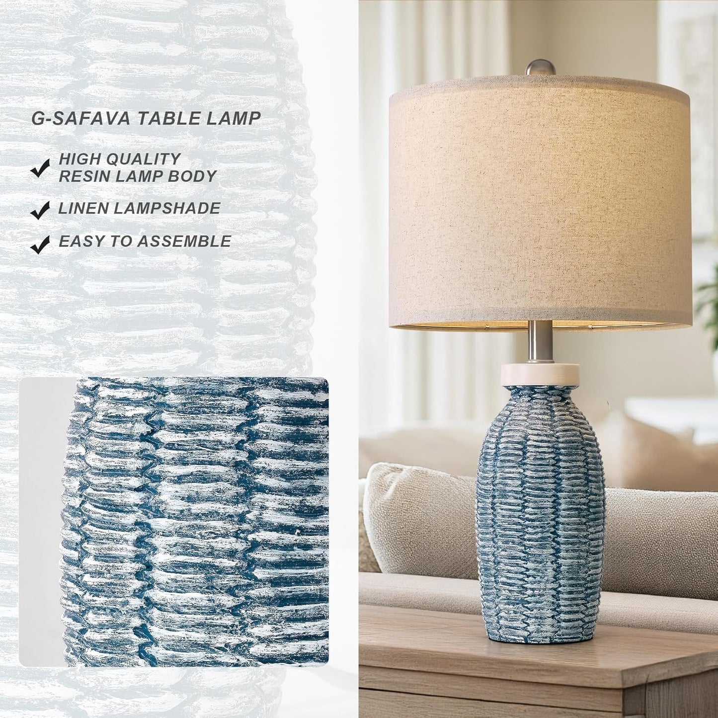 22.75" Table Lamps for Bedroom Living Room Boho Lamp Set of 2 Farmhouse Lamp Bedside Nightstand Small Rustic Vintage Retro Modern Table Lamp Light Home Office Desk Deco Gifts, Blue