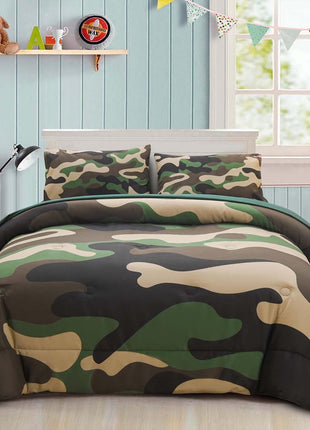 Twin Size Camouflage Bedding Comforter Set with Sheets - 5 Piece Bed in a Bag for Boys, Girls, and Teens - Neutral Farmhouse Lodge Cabin Army Green Bedspread