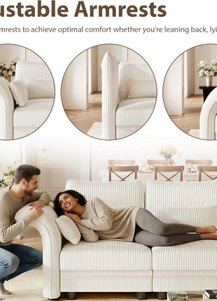 Corduroy Modular Sectional Sofa with Storage Seat, Convertible Design for Living Room, Adjustable Armrests and Backs, Plush Cushions, Seating for 8, Beige | Tool-Free Assembly, Versatile Layout Options