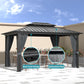 10' X 12' Hardtop Gazebo, Aluminum Metal Outdoor Gazebo with Galvanized Steel Double Roof, Permanent Patio Pavilion with Breathable Netting and Curtains for Dining, Wedding, Party