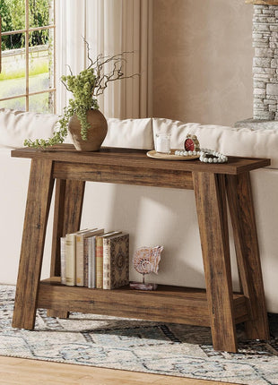 41.3" Rustic Farmhouse Console Table with Dual-Tier Storage for Entryway, Living Room, Hallway, and Foyer in Rustic Brown Finish