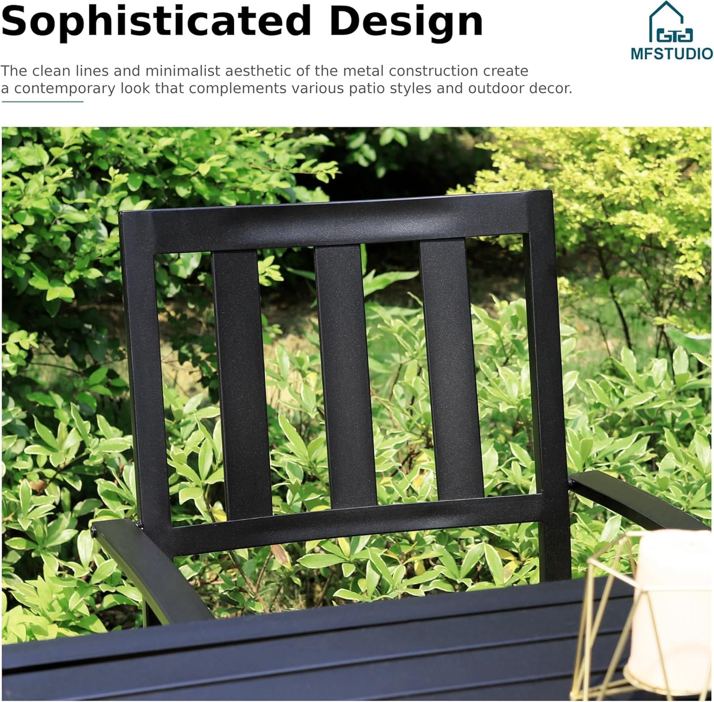 Outdoor Dining Set for 4, Patio Table and Chairs Set with Umbrella Hole, Metal Patio Furniture Set for Deck/Backyard/Poolside/Garden