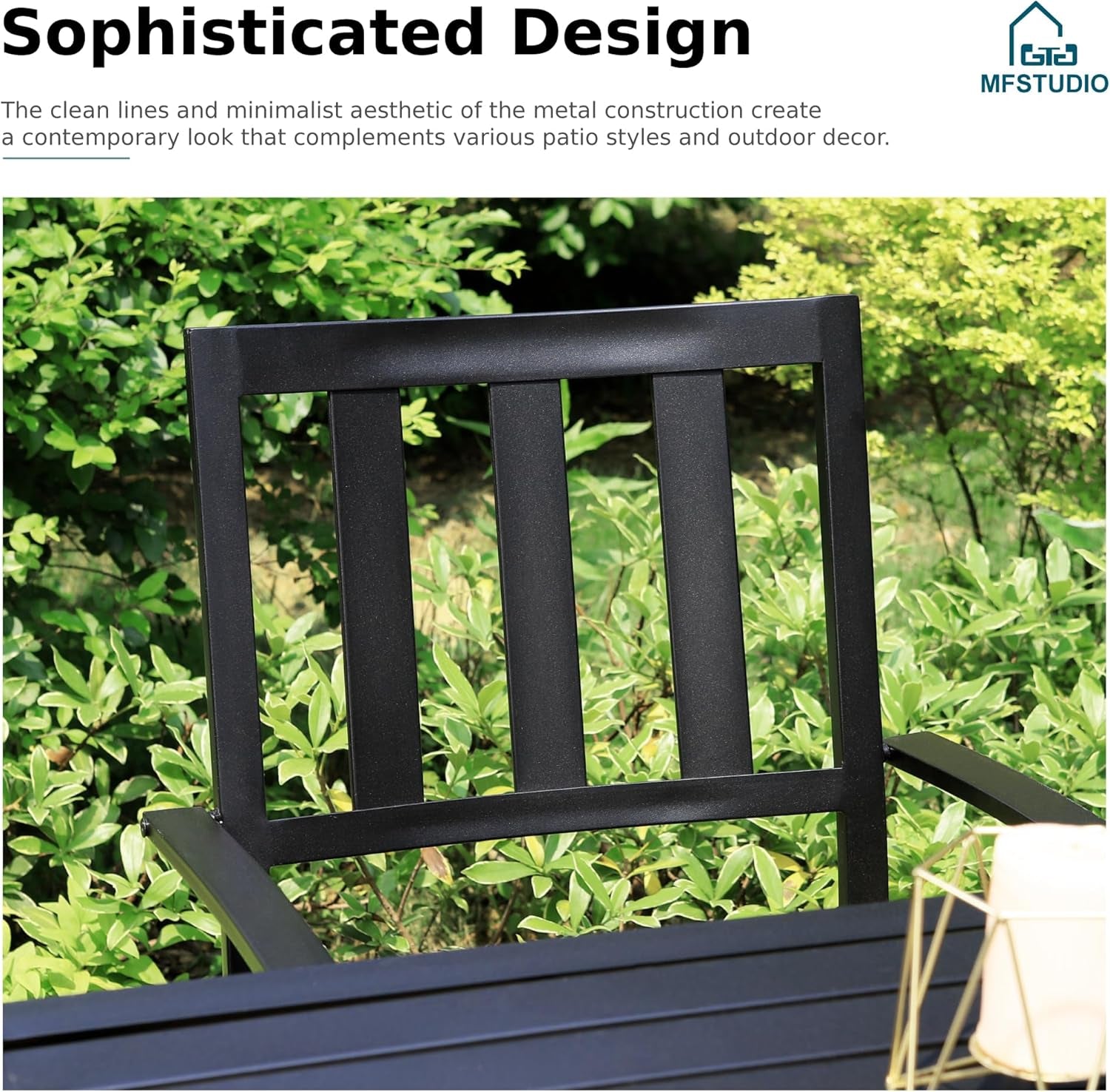 Outdoor Dining Set for 4, Patio Table and Chairs Set with Umbrella Hole, Metal Patio Furniture Set for Deck/Backyard/Poolside/Garden