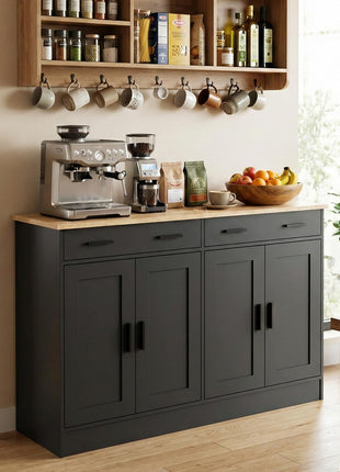 53-Inch Modern Black Buffet Cabinet with Storage - Stylish Kitchen Sideboard Featuring 2 Drawers and 4 Doors, Perfect for Dining Room, Living Room, and Hallway