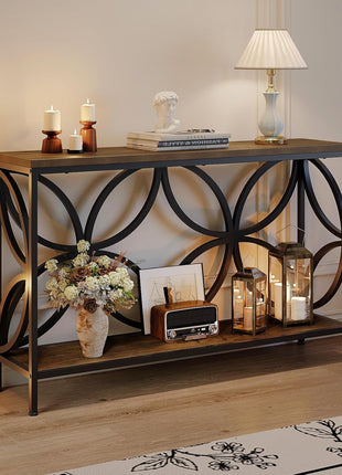 47.2-Inch Industrial Narrow Console Table with Storage, Vintage Rustic Brown Design for Entryway and Living Room