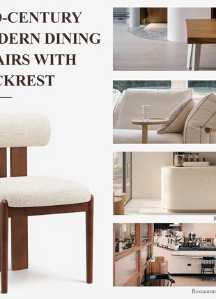 Set of 6 Contemporary Wooden Dining Chairs with Upholstered Fabric and Sculptural Backrest, Mid-Century Farmhouse Style, Solid Wood Legs, Beige