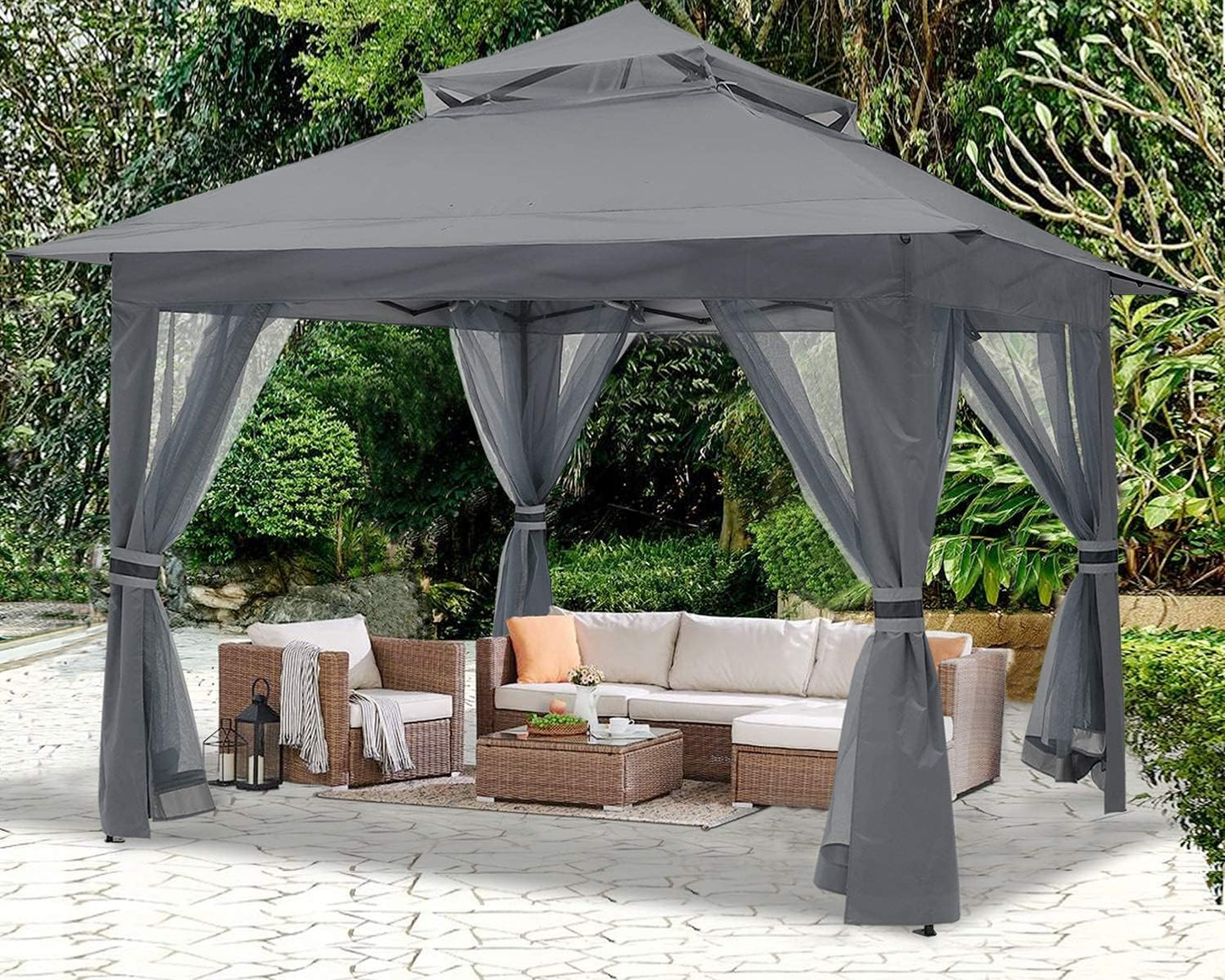 Pop up Gazebo 13X13 - Outdoor Canopy Tent with Mosquito Netting for Patio Garden Backyard(Gray)