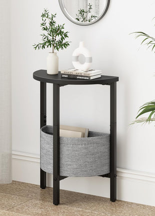 Set of 2 Contemporary Half Moon Accent Tables with Storage Baskets, Black, Perfect for Living Room and Bedroom Decor