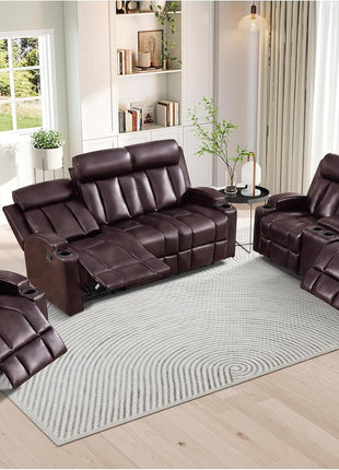 Premium PU Leather Manual Recliner Chair for Adults with Cup Holders and Padded Backrest, Overstuffed Heavy Duty Reclining Sofa for Living Room and Bedroom, Black